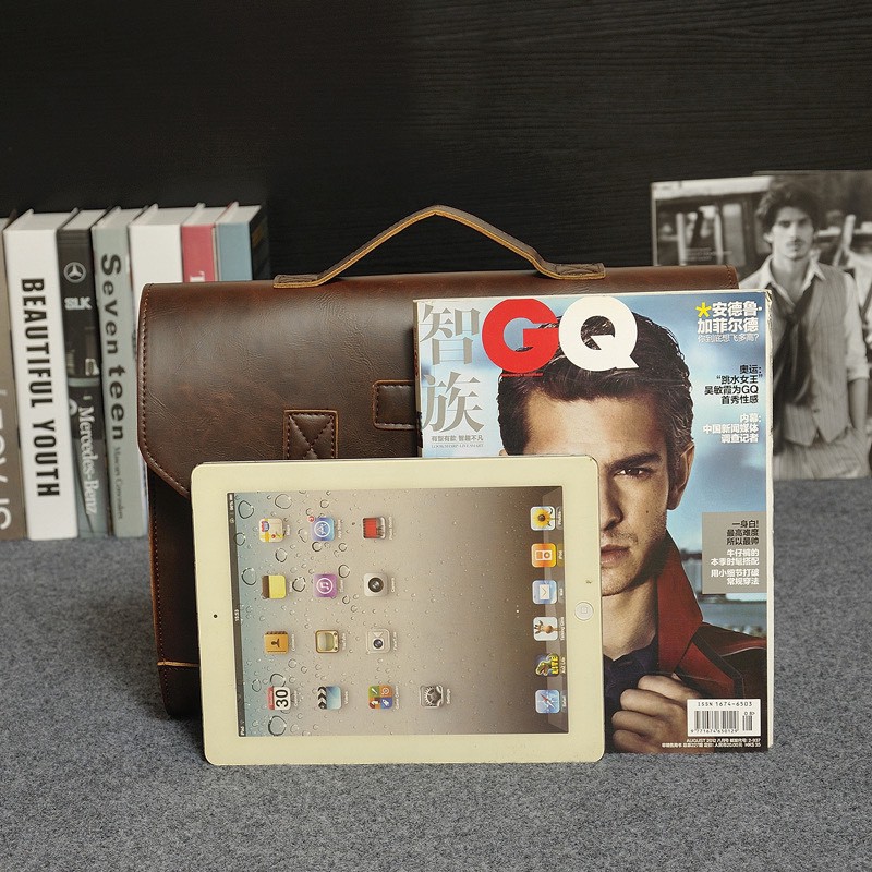 Túi xách cặp da bò công sở T62 36.5x25x10cm có dây đeo chéo (Nâu - Đen) | BigBuy360 - bigbuy360.vn