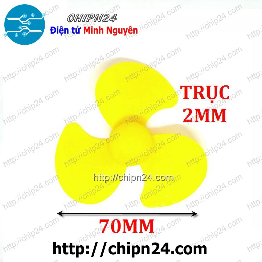 [2 CÁI] Cánh Quạt 70MM 3 Cánh Trục 2MM VÀNG