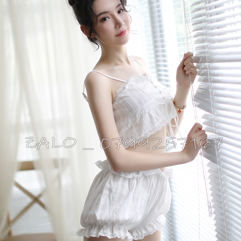 Bộ đồ ngủ nữ hai dây màu trắng  sexy gợi cảm | BigBuy360 - bigbuy360.vn