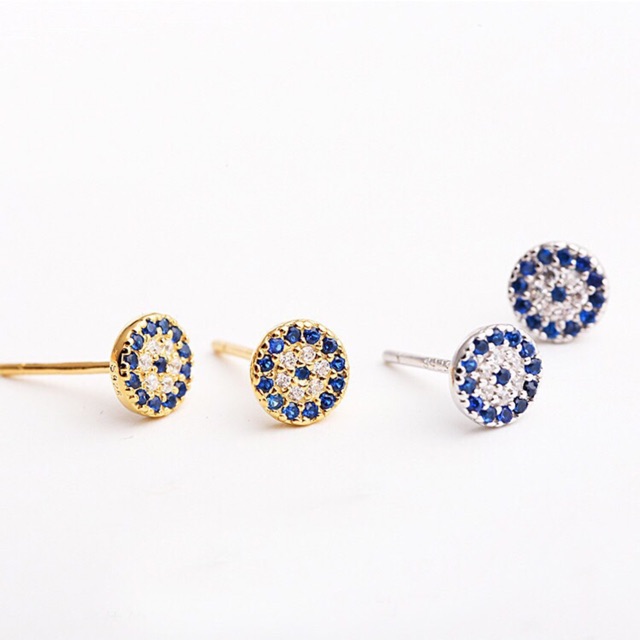 Bông tai nữ TLEE mặt đá xanh navi lấp lánh TleeJewelry B0377