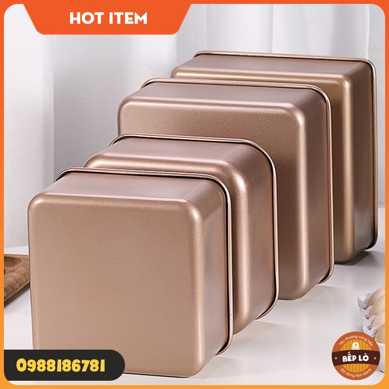 Khuôn nướng bánh chống dính hình vuông cao màu vàng bằng thép carbon HÀNG MỚI VỀ