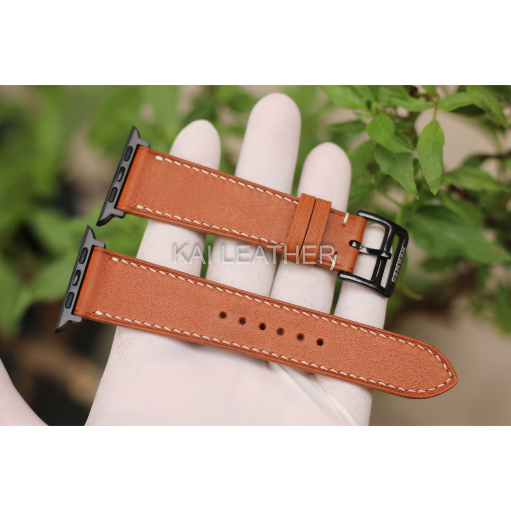 Dây da đồng hồ Apple watch, chất liệu da Barenia - Nâu bò - Khâu tay thủ công - Bảo hành 12 tháng