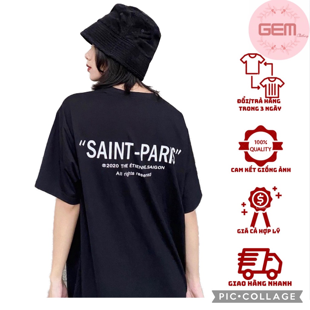 Áo thun unisex nam nữ SAINT PARIS basic , áo phông oversize dáng rộng tay lỡ hiện đại cá tính kiểu dáng Hàn Quốc