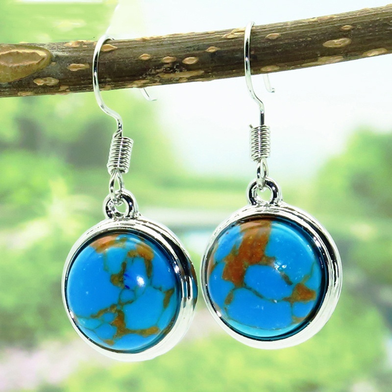 Đôi Khuyên Tai Mạ Bạc Đính Đá Turquoise Thời Trang Cho Nữ