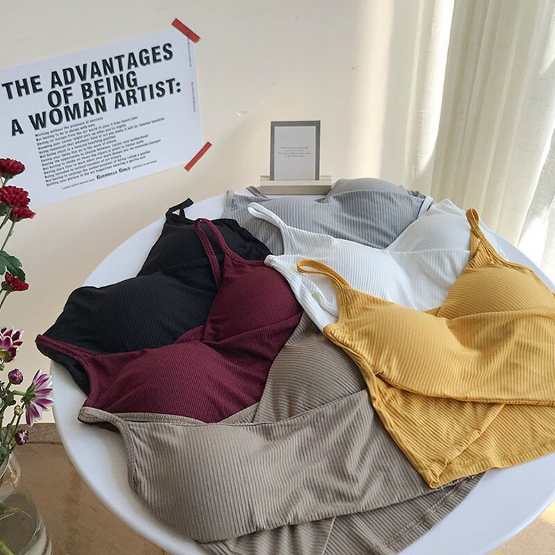 Áo bra len tăm 2 dây xoắn chéo dáng croptop có đệm ngực nhiều màu đẹp 028