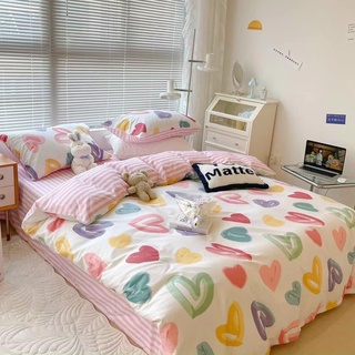 Bộ Drap Giường(Hình Thật) Chần Bông TIM PHỐI HỒNG Cực Đẹp Cotton ((1M*2M-M8*2M))