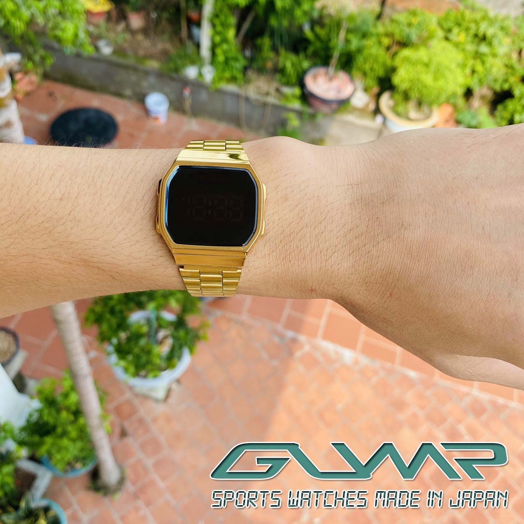 Đồng hồ nữ Casio A168 Mặt 38mm,Cảm ứng,dây đeo thép không ghỉ,màu vàng mặt đen siêu dễ thương-GumpVN