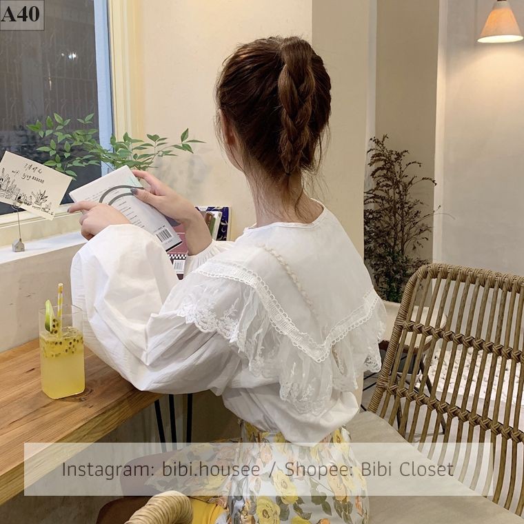 Áo sơ mi nữ cổ vuông tay cánh dơi ulzzang mã 45SM