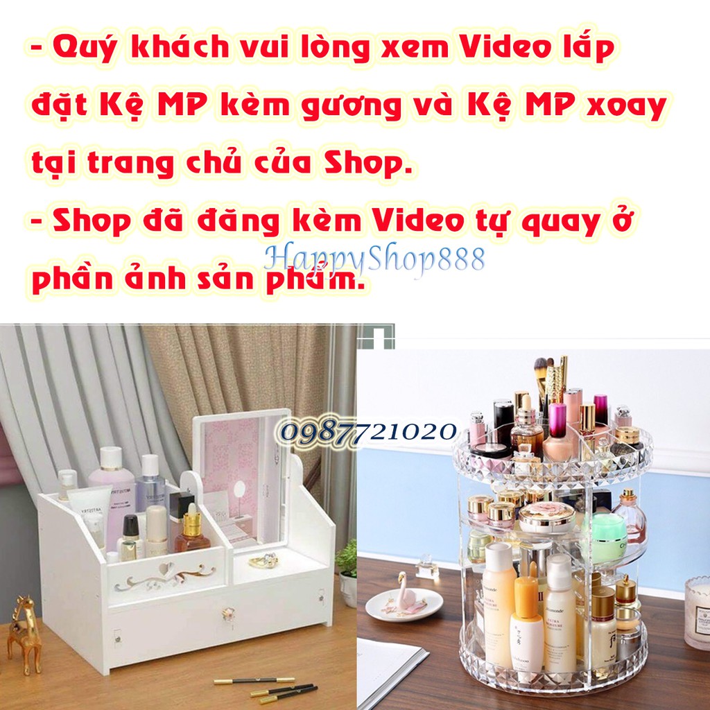 (Ảnh thật -Video) Cốp đựng đồ trang điểm Mini | Kệ Mỹ Phẩm Kèm Gương| Giá để Mỹ Phẩm Mica 3 Tầng Xoay 360 Độ