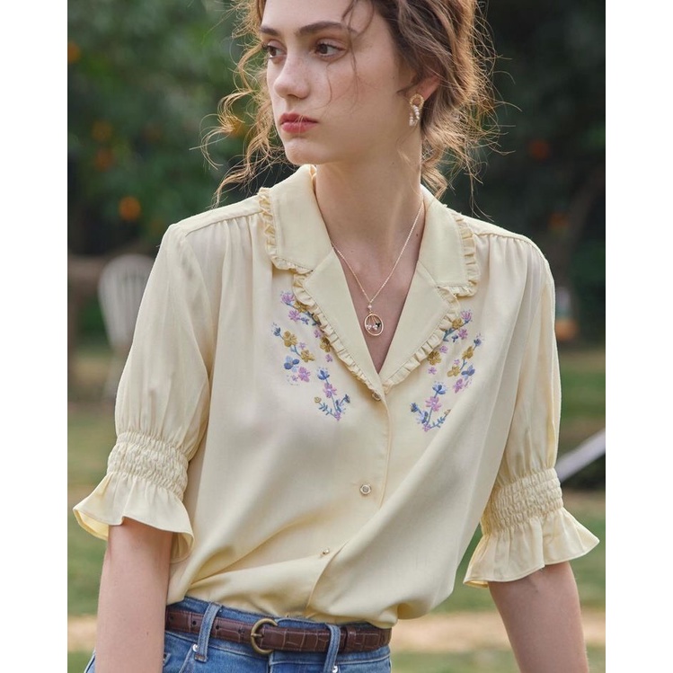 Áo sơ mi nữ thêu hoa thanh lịch Monica A01
