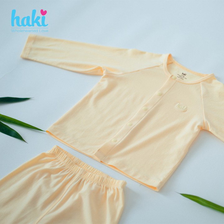 Bộ quần áo dài cài giữa tay raglan cho bé - set mặc nhà bé trai và gái HAKI - Bamboo+ Cotton BB010