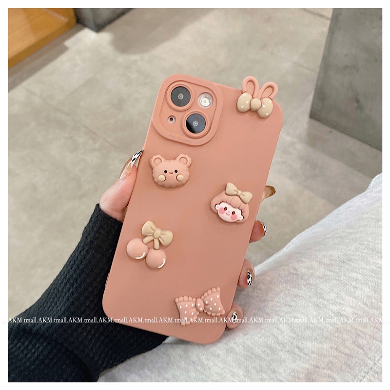 Ốp lưng iphone cạnh vuông bảo vệ camera gắn gấu hoa 7plus x xsmax 11 11promax 12 12pro 12promax 13 13pro 13promax DT13