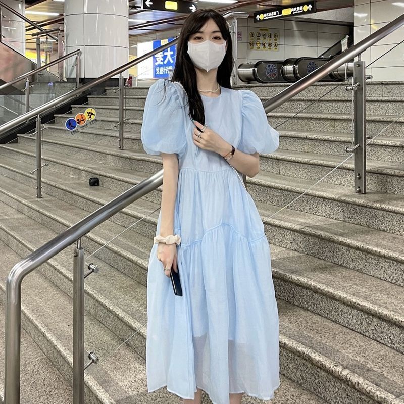 Váy babydoll Đầm Công Chúa Mùa Hè Hàn Quốc 2022 Dáng Ôm Tay Phồng Ngắn Và Dài Ngang Eo Cho Nữ