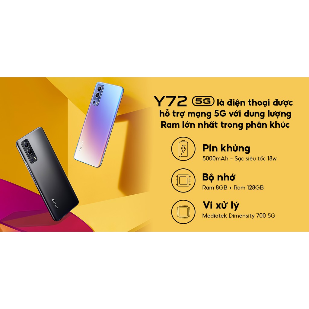 [Mã ELMALL1TR giảm 5% đơn 3TR] Điện thoại Vivo Y72 8GB + 128GB - Hàng chính hãng