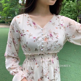Váy cổ V hoa nhí trẻ trung