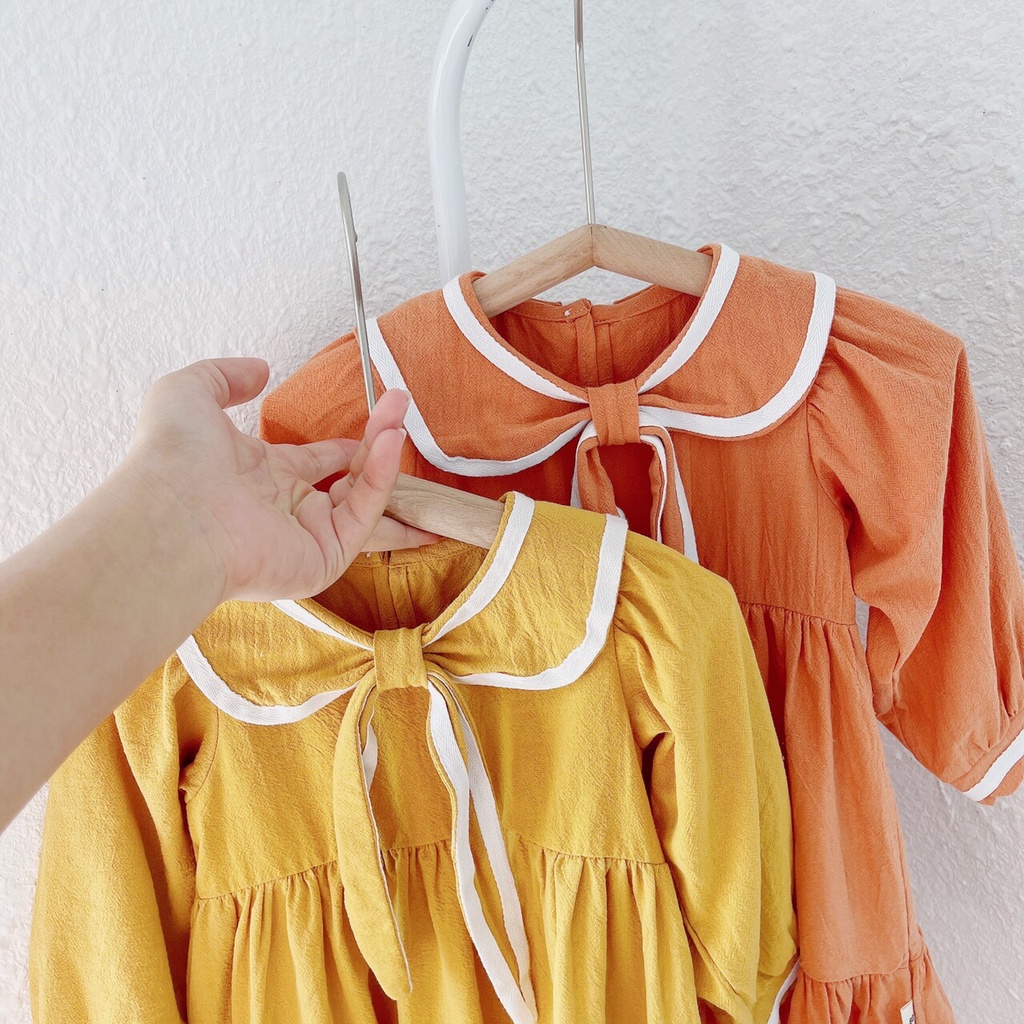 Váy thu dài tay thô cara cổ sen buộc tai dài cho bé gái 1-5 tuổi (Mã 250605)