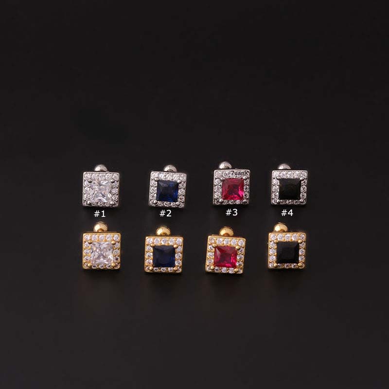 1 Bông Tai Đinh Tán Hình Vuông Đính Đá Zircon 20G Dành Cho Nữ