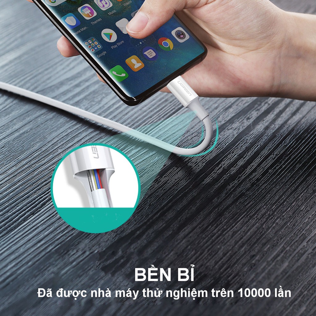 Cáp sạc và truyền dữ liệu USB type C 2 đầu, hỗ trợ sạc nhanh công suất tối đa 100W, dòng 5A dài 1-2m UGREEN US300