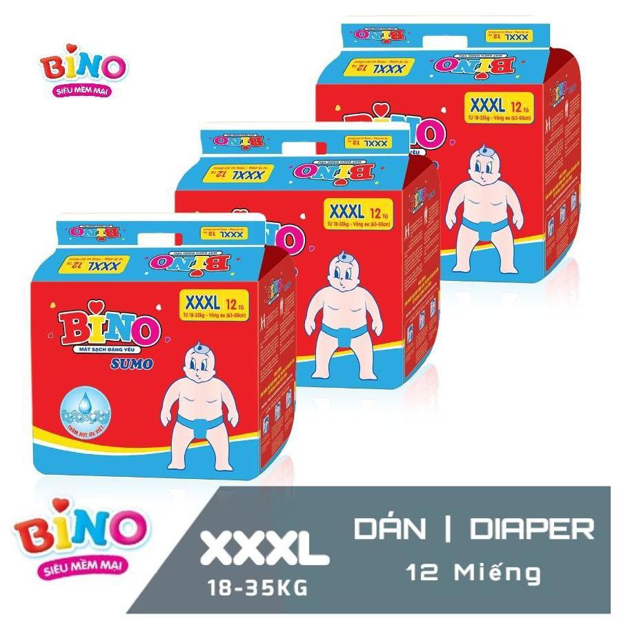 Combo 3 gói tã dán bino sumo XXXL 36 miếng ( 18-35kg )