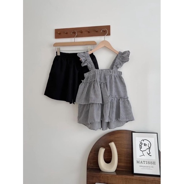 Set babydoll áo dây ngang xếp bèo 3 màu Vintage