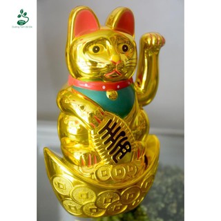 Mèo Thần Tài ngồi thỏi vàng vẫy khách chạy pin-Có link youtube