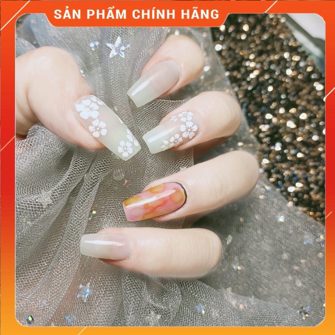 Sticker dán móng hoạ tiết hoa trắng, miếng dán hoa trang siêu xinh Thiên Di Nail