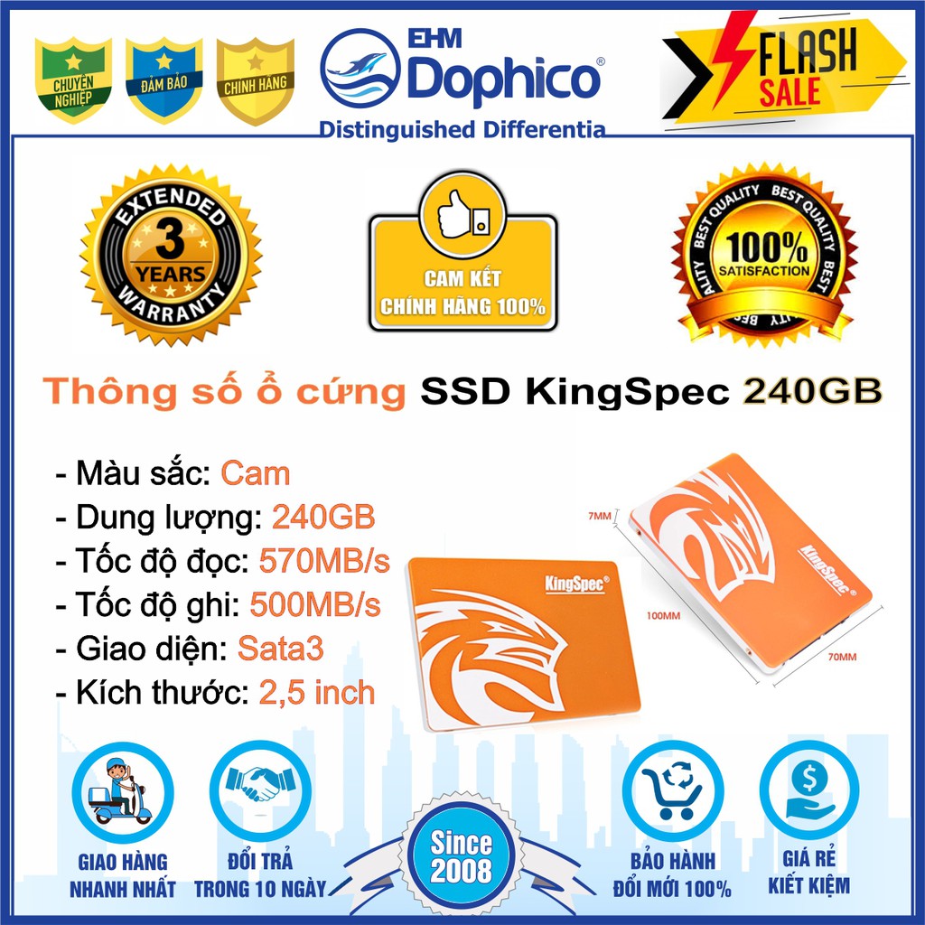 Ổ cứng SSD KingSpec 240GB – CHÍNH HÃNG – Bảo hành 3 năm – SSD 240GB – Tặng cáp dữ liệu Sata 3.0