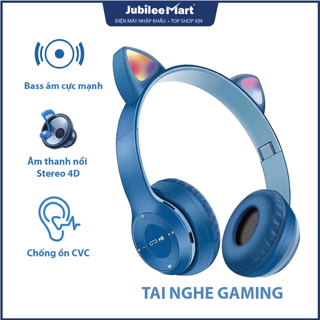 HỎA TỐC 2H - Tai nghe mèo chụp tai bluetooth 5.0 giá rẻ. Tai nghe led RGB siêu dễ thương chơi game n