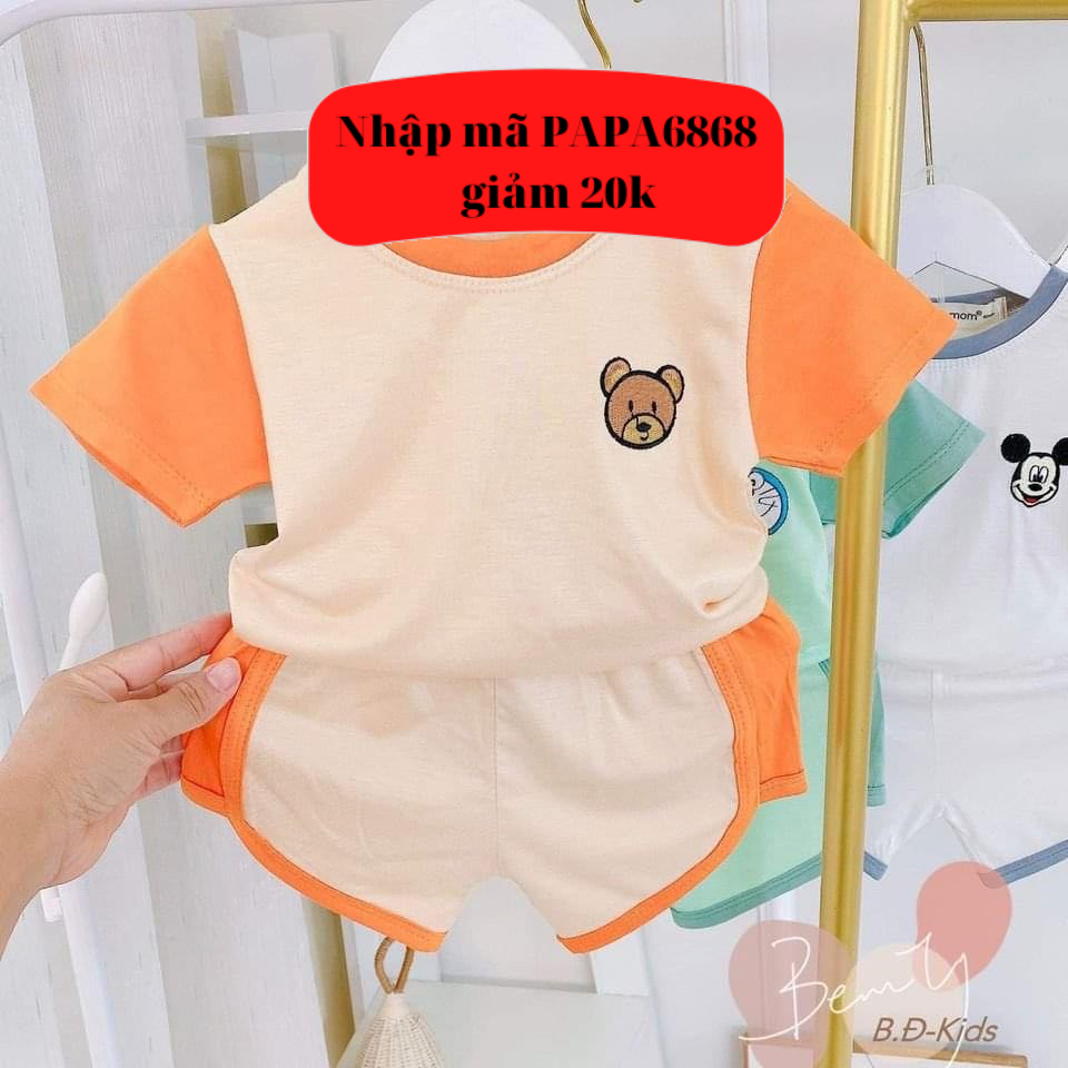 Bộ Cộc Tay Minky Mom Thun Lạnh  cho bé họa tiết THÊU Mic Ky xinh xắn cho bé trai bé gái 5-18kg