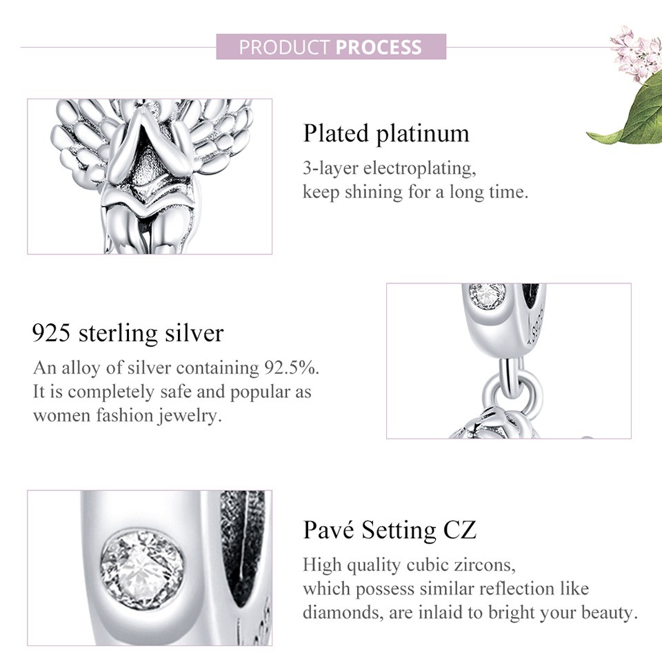 Mặt vòng tay BAMOER SCC1686 bạc 925 hình thiên thần nhỏ đính CZ thời trang cho nữ