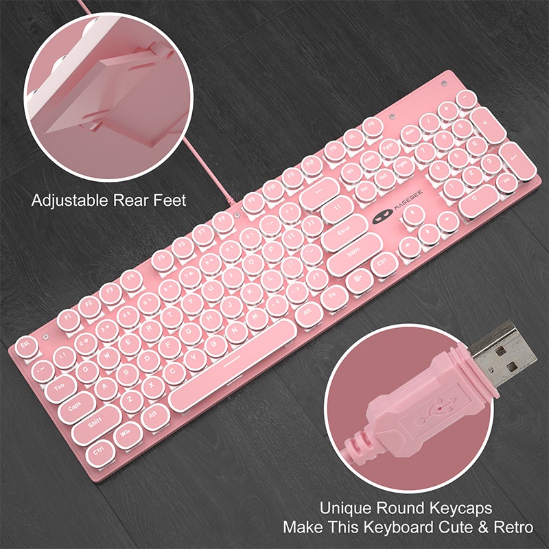 Bàn phím cơ chơi game MageGee dạng tròn có dây đèn LED nền xanh dương cổ điển dễ thương cho máy tính xách tay windows