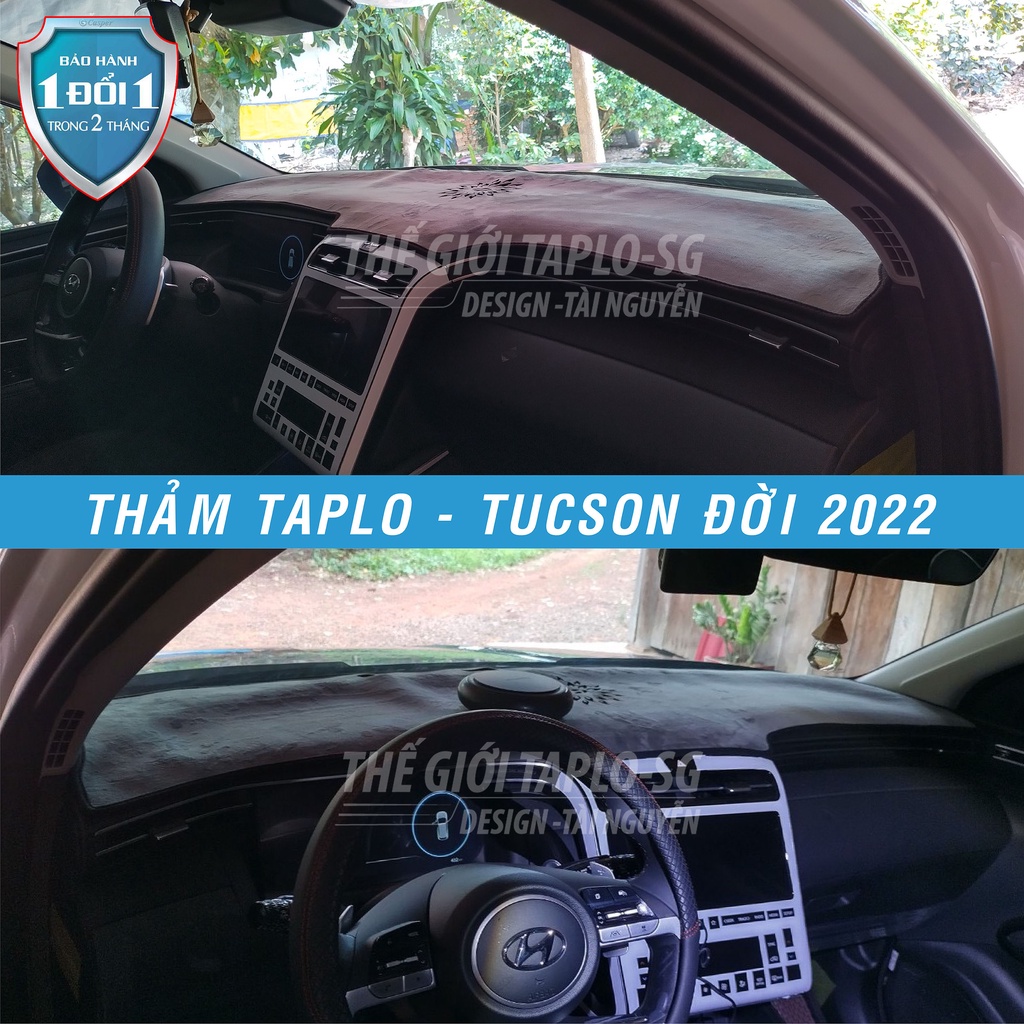 [Tucson đời 2022] Thảm taplo ô tô loại da vân gỗ,da cacbon,da nỉ đen và nhung lông cừu chống nắng dày 3 lớp