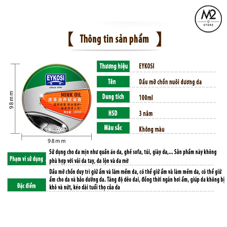 Mỡ Chồn Bản Đặc Biệt Chuyên Bảo Dưỡng, Chăm Sóc, Đánh Bóng, Làm Sạch Đồ Da Mink Oil Eykosi Cho Đồ Da XDG102