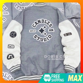Áo Khoác Nỉ  tay phồng Candies Studio phối 2 Màu Và Icon In trên tay độc đáo