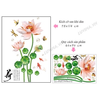 DECAL DÁN TƯỜNG ĐÔI HOA SEN NỤ HỒNG
