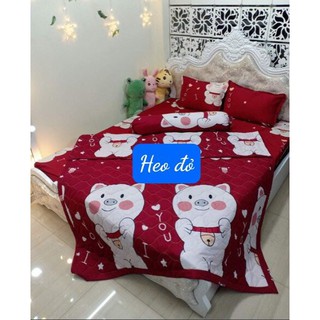 Combo Bộ Ga Gối 1m6x2m nhiều mẫu hoạt hình lựa chọn-MẪU HEO ĐỎ