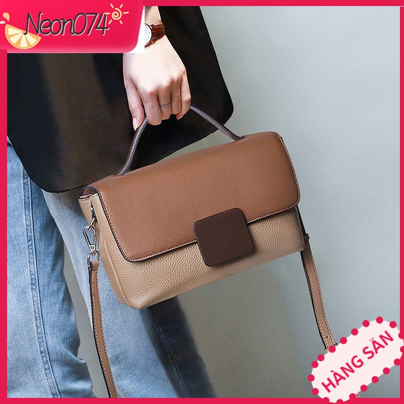 Neon074 (Mới) Túi Xách Nữ khóa gương style Hàn quốc cực hot - Đẹp thời trang Da thật Dung tích lớn tote đeo vai