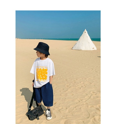 Áo Thun Cotton Tay Ngắn Dáng Rộng In Chữ Thoải Mái Thời Trang Mùa Hè Cho Bé Trai