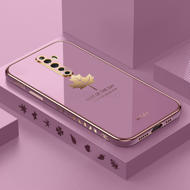 Ốp Điện Thoại Silicon TPU Mạ Điện Họa Tiết Lá Phong Kèm Dây Đeo Cho oppo reno2 f reno 2 reno