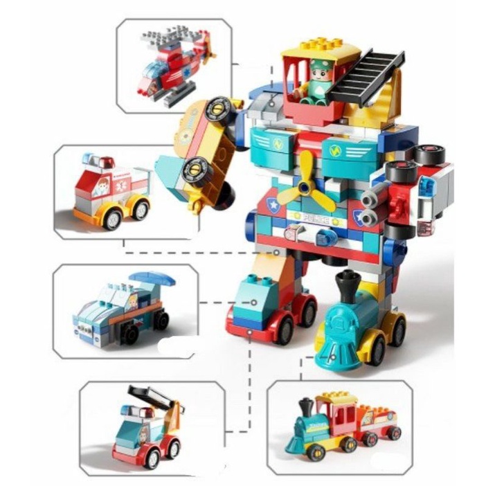 Đồ Chơi Xếp Hình Lego Duplo 195pcs  Lắp Ghép Robot, Oto, Máy Bay,Tàu Hỏa, Xe Cứu Thương Cho Bé [Hàng Loại 1]