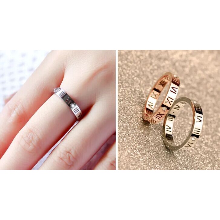 [FreeShip] Nhẫn nữ titan chữ số La Mã đính đá J1-301 - CAM KẾT KHÔNG BAY MÀU