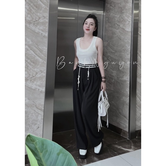 Quần tây dáng suông thắt dây nơ siêu xinh, Quần ống rộng phối dây