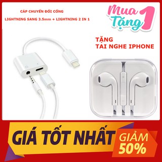 CÁP CHUYỂN ĐỔI CỔNG LIGHTNING SANG 3.5mm + LIGHTNING 2 IN 1 TẶNG TAI NGHE IPHONE