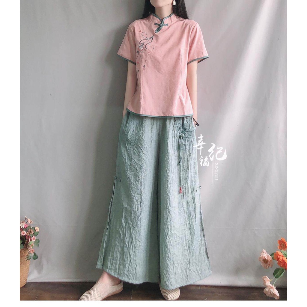 Áo Sơ Mi Cotton Lanh Cổ Đứng Cài Nút Phong Cách Retro Trung Hoa 2022