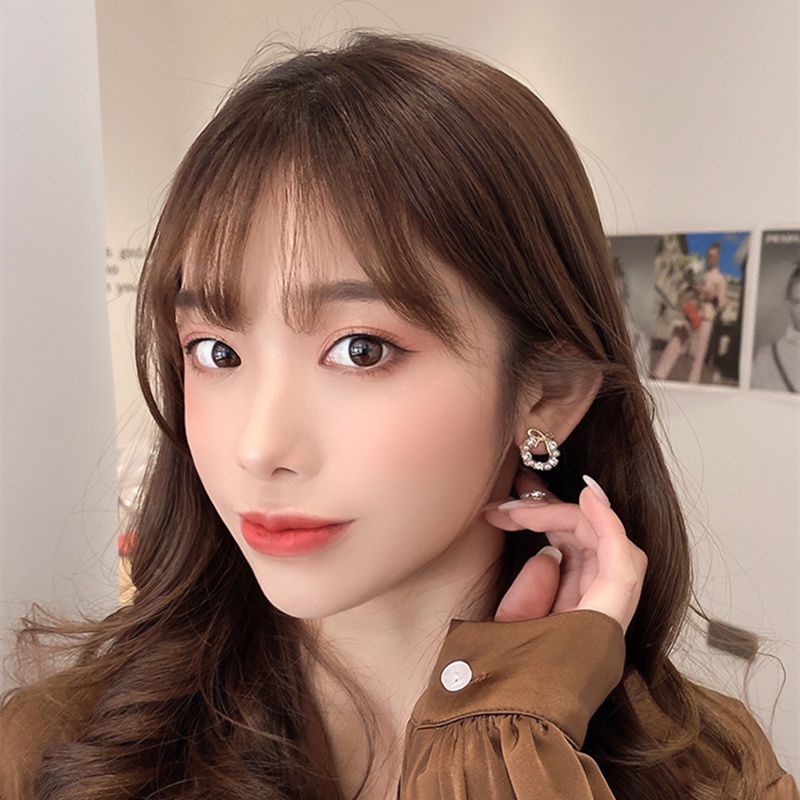 Bông tai trang trí nơ đính hạt ngọc trai phong cách Hàn Quốc dành cho nữ