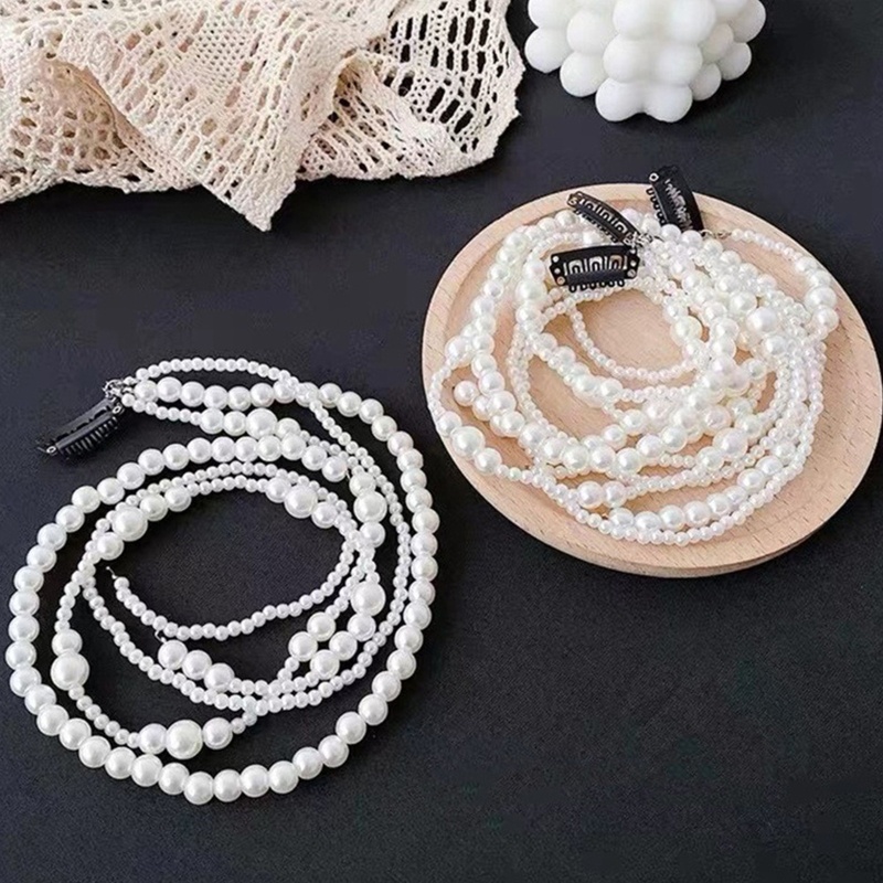 Kẹp Tóc Dạng Chuỗi Hạt Ngọc Trai Phối Tua Rua Thời Trang