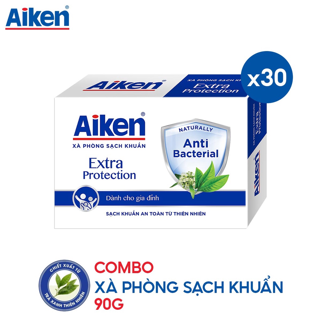 [Mã COSBDAG5 giảm 8% đơn 150k] Combo 30 xà phòng sạch khuẩn Aiken chiết xuất trà xanh 90g / hộp