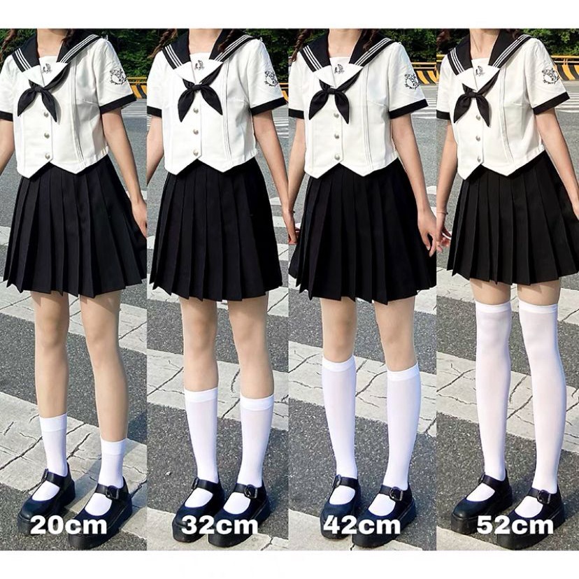 Jk Vớ Nhung Dài Qua Gối Màu Trắng/Đen - Lolita Jk Cosplay Phong Cách Nhật Bản Chất Siêu Mịn