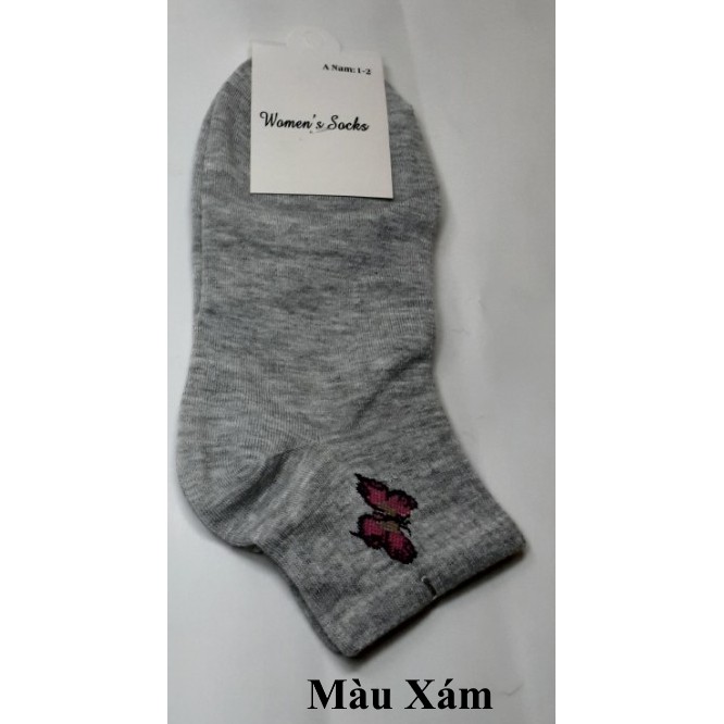 TẤT VỚ NỮ CỔ NGẮN In hình bướm Chất liệu thun cotton co giãn Thoáng mát Thấm hút mồ hôi Nhãn hiệu Women's Socks