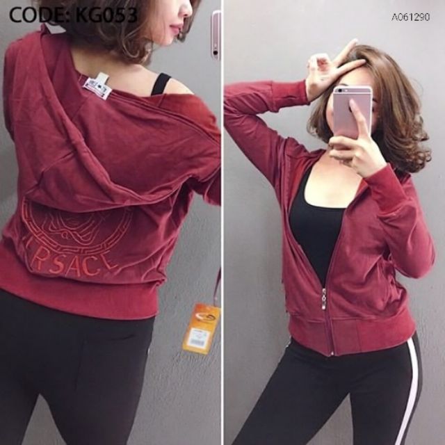 Áo khoác chống nắng có nón thêu logo Versace